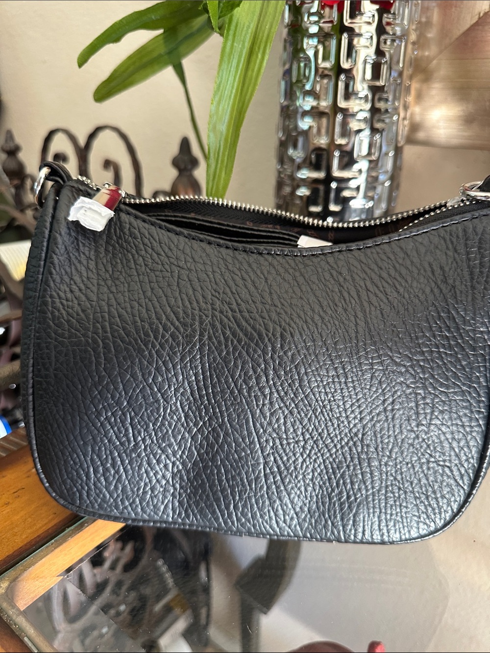 Sleek Black Pebbled Leather crossbody Bag - Minimalist Women's Bag NWT